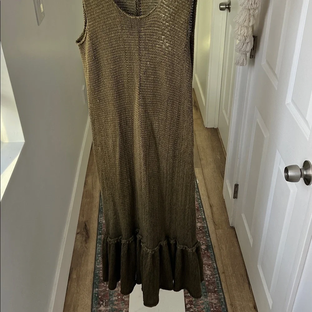 SKIF / SKIFO Olive Green Cotton Hemp Sleeveless Knit Midi to Maxi Dress S/M $222